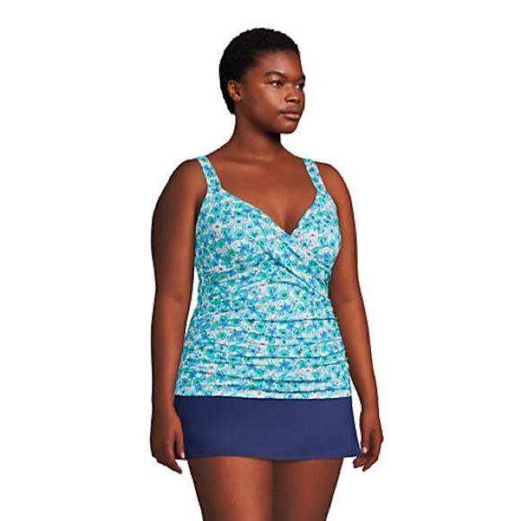 Land’s End Plus V neck wrap plus size turquoise aqua floral tankini Various - Picture 4 of 4